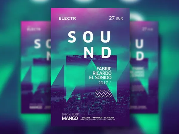 Electro Music Party Picture in Picture Flyer Template 1