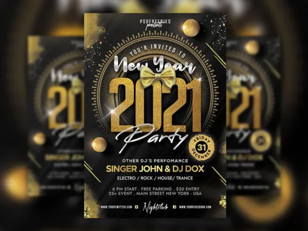 Elegant Black and Gold New Year Party Flyer Template 1
