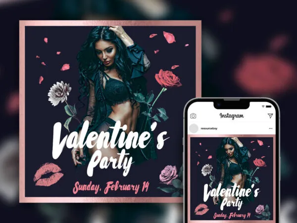 Elegant Border Floral Valentines Day Party Instagram Post Template 1