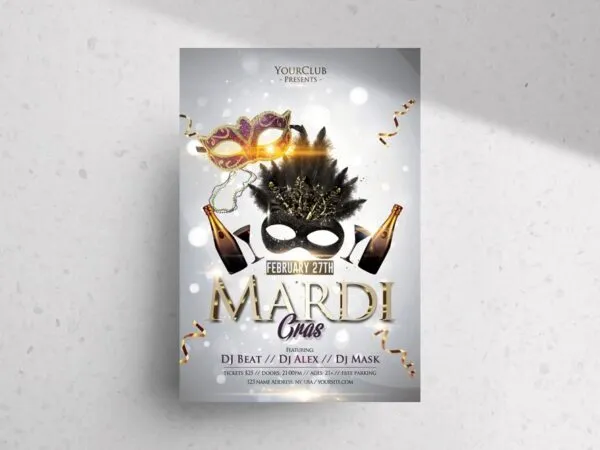 Elegant Bright Festive Mardi Gras Event Flyer Template 1