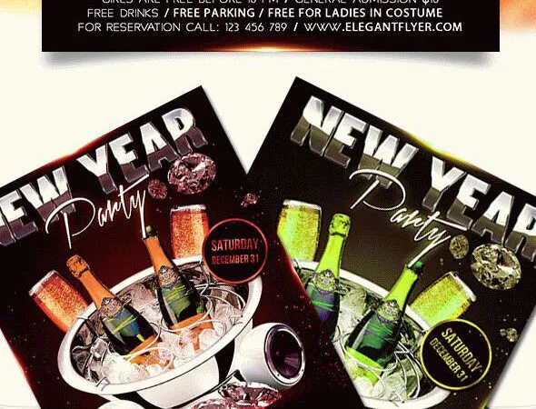 Elegant Drinks and Diamonds New Year Party Flyer and Facebook Cover Template 1
