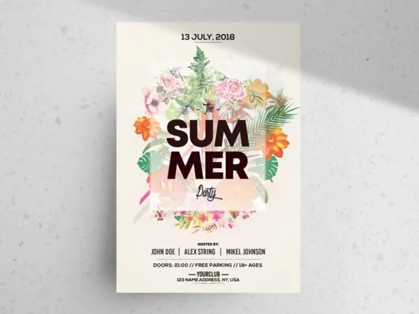Elegant Floral Summer Party Flyer Template 1