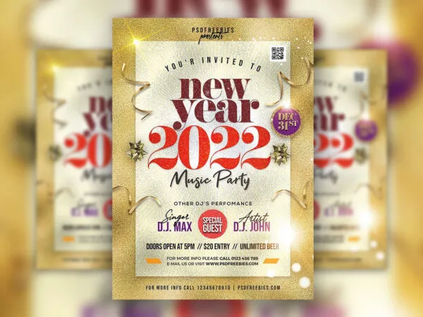 Elegant Glittery New Year Party Flyer Template 1