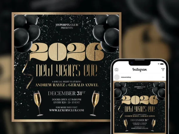 Elegant Glittery New Years Eve Party Instagram Post Template 1
