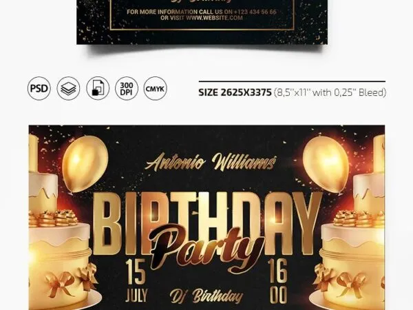 Elegant Golden Birthday Party Facebook Cover and Flyer Template 1