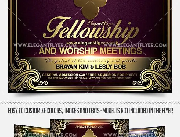 Elegant Golden Cross Worship Flyer and Facebook Cover Template 1