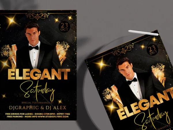 Elegant Golden and Black Saturday Party Flyer Template 1
