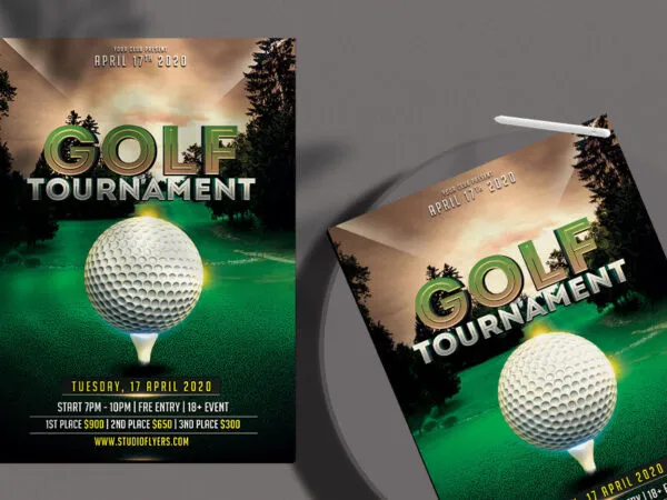 Elegant Green and Gold Golf Event Flyer Template 1