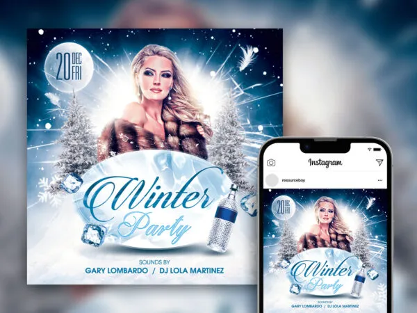 Elegant Icy Winter Party Instagram Post Template 1