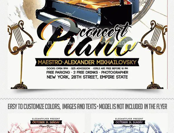 Elegant Modern Piano Concert Flyer Template and Facebook Cover 1
