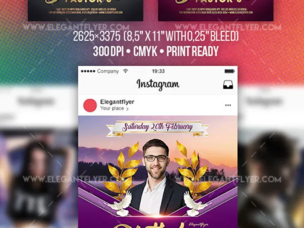 Elegant Pastors Birthday Flyer Instagram Post and Facebook Cover Templates 1
