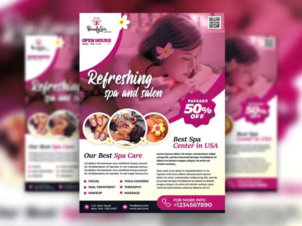 Elegant Pink and White Spa Wellness Flyer Template 1