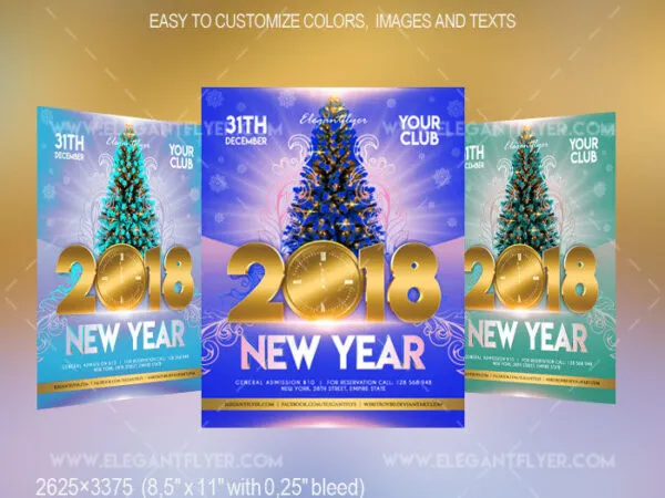 Elegant Snowflakes New Year Party Flyer and Facebook Cover Template 1