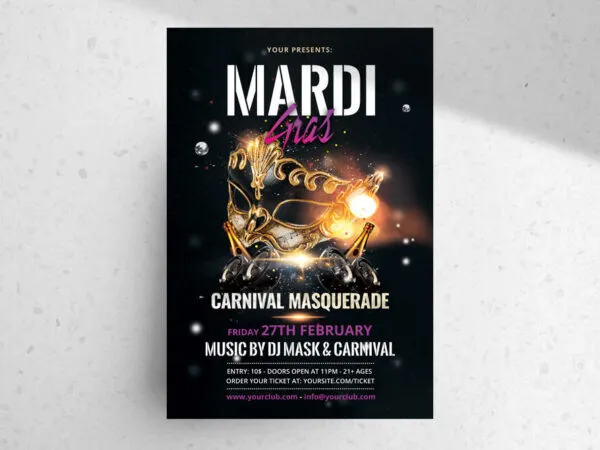 Elegant Sparkly Mardi Gras Flyer Template 1