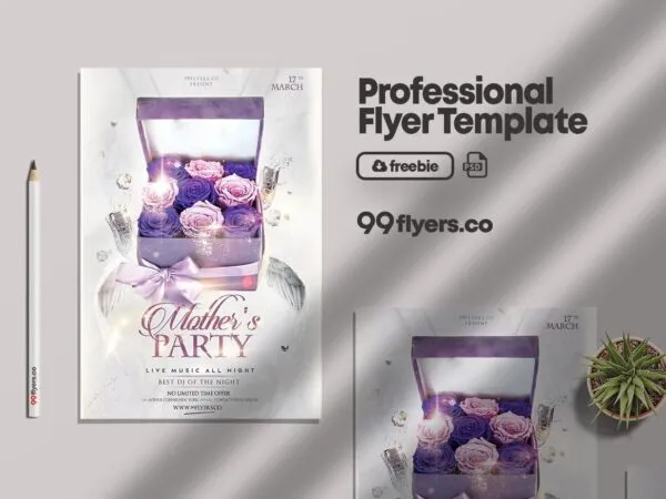 Elegant Sparkly Mothers Day Party Flyer Template 1