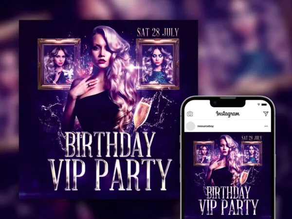 Elegant Splash Birthday Party Instagram Post Template 1