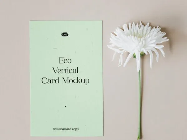 Elegant Vertical Paper Card Mockup with Daisy 1