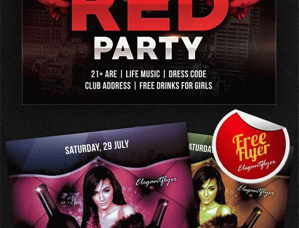 Elegant Wine Bottle Red Party Flyer and Facebook Cover Template 1