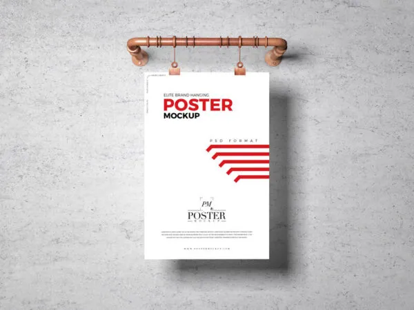 Elite Poster Hooked to a Wooden Rack Mockup 1