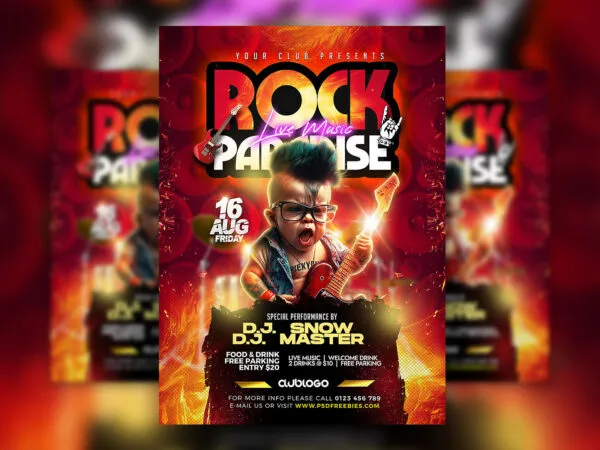 Energetic Crazy Indie Rock Music Festival Flyer Template 1