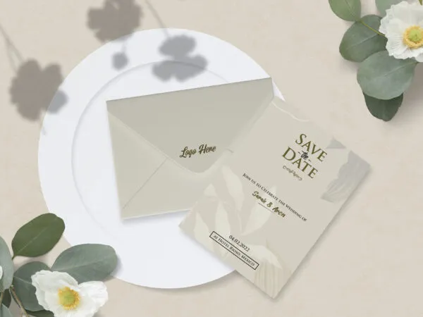 Envelope Along with Letter on Plate in Top View Mockup 1