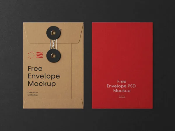 Envelope with Strings and Card Mockup Top View 1