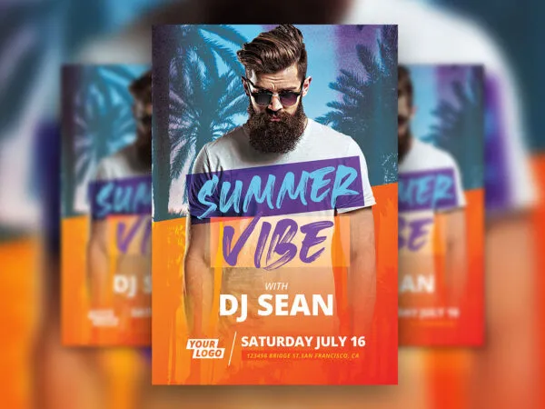 Event Announcement Flyer Template with Palms Trees at Background 1
