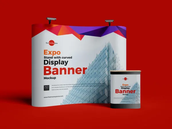 Expo Stand with Curved Display Banner Mockup 1
