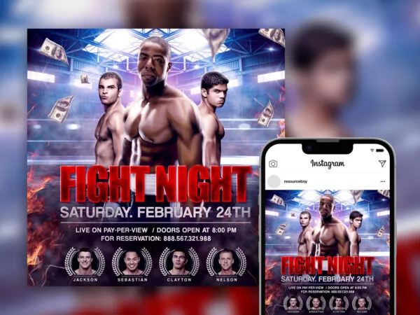 Fabulous Flames Boxing Match Instagram Post Template 1