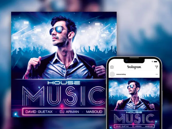 Fabulous Futuristic Neon DJ Party Instagram Post Template 1