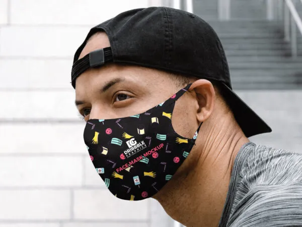 Face Mask Mockup Featuring a Man Wearing it in Half Side View 1
