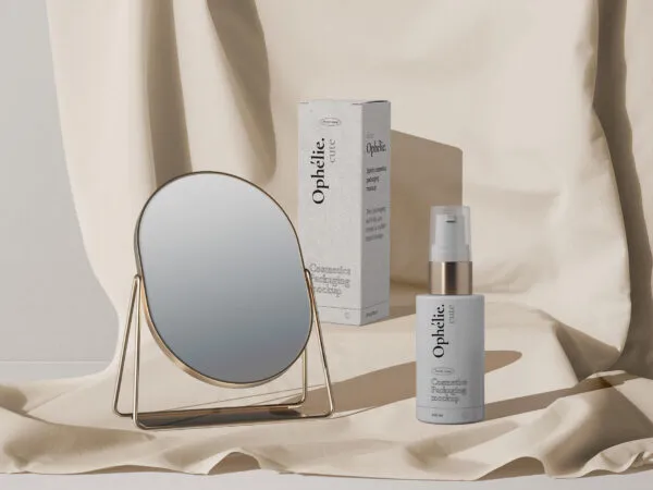 Facing Scene of Cosmetics Bottle Mockup and Paper Box 1