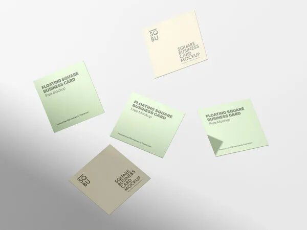 Facing Scene of Floating Square Business Cards Mockup 1