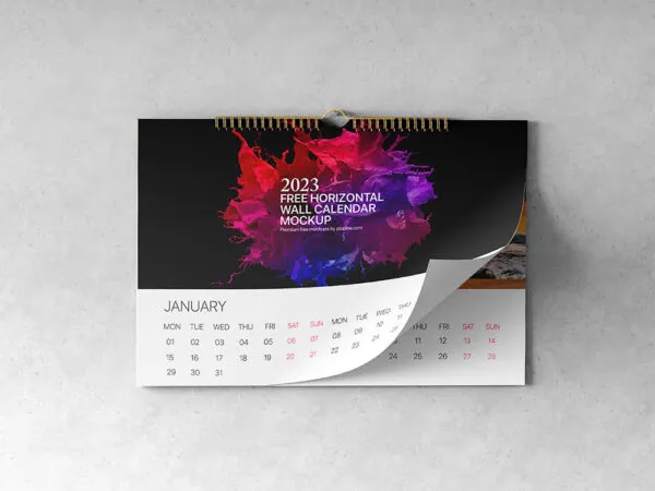 Facing Scene of Horizontal Wall Calendar Mockup 1