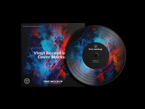 Facing Shot of Music Vinyl Record Mockup with Cover 1
