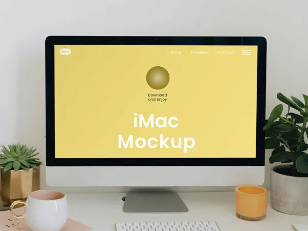 Facing Shot of iMac Mockup with Plants 1