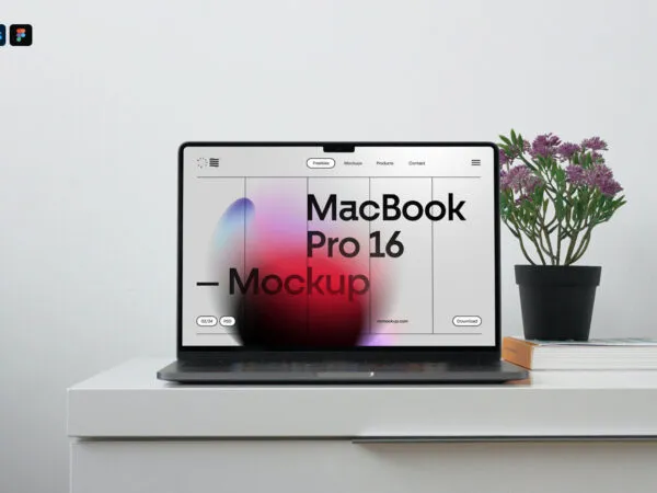 Facing Show of MacBook Pro Mockup on Cabinet 1
