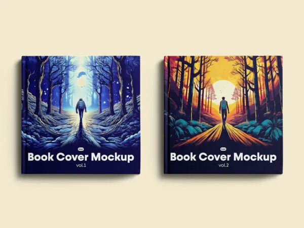 Facing Show of Square Book Cover Mockup 1