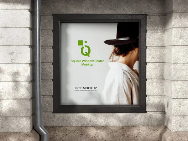 Facing Showcase of Square Window Poster Mockup 1
