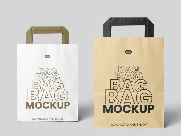 Facing Sight of 2 Standing Paper Bags Mockup 1