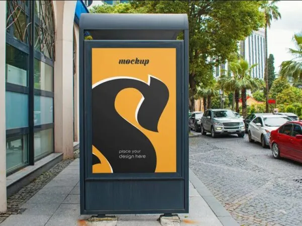 Facing Sight of Bus Stop Billboard Mockup 1