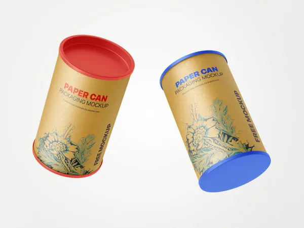 Facing Sight of Floating Paper Can Packaging Mockup 1