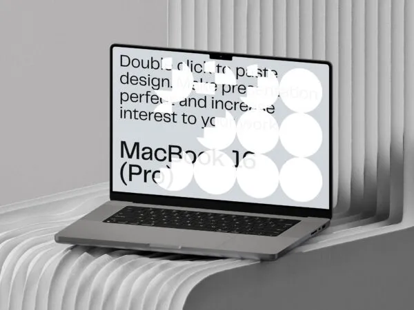 Facing Sight of MacBook 16 Pro Mockup on Pinaplast Bench 1