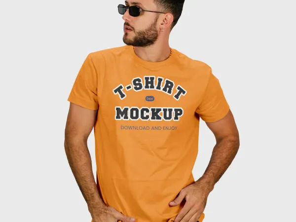Facing Sight of Man Wearing T shirt Mockup 1