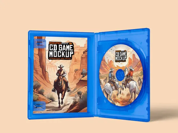 Facing Sight of Standing CD Game Box Mockup 1