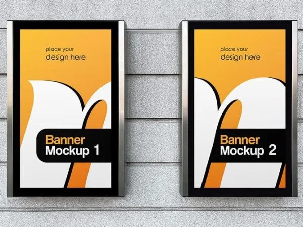 Facing View of 2 City Vertical Posters Mockup 1