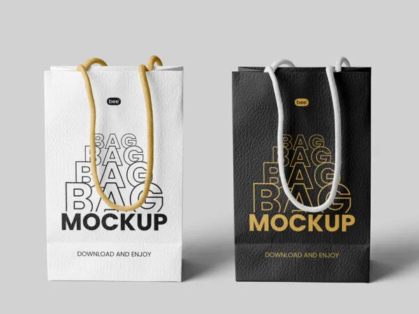 Facing View of 2 Leather Gift Bags Mockup 1