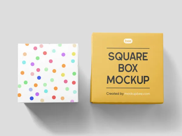 Facing View of 2 Lying Square Boxes Mockup 1
