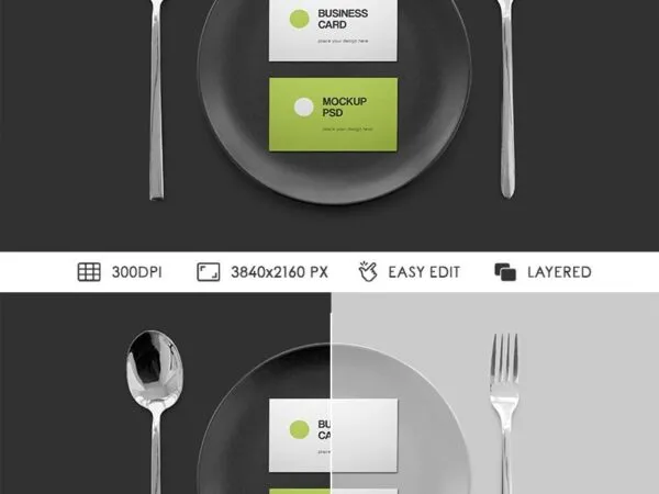 Facing View of Business Cards Mockup on Ceramic Plate 1