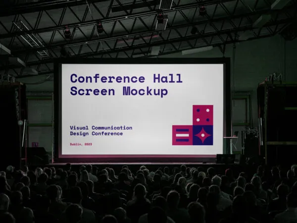 Facing View of Conference Hall Screen Mockup 1